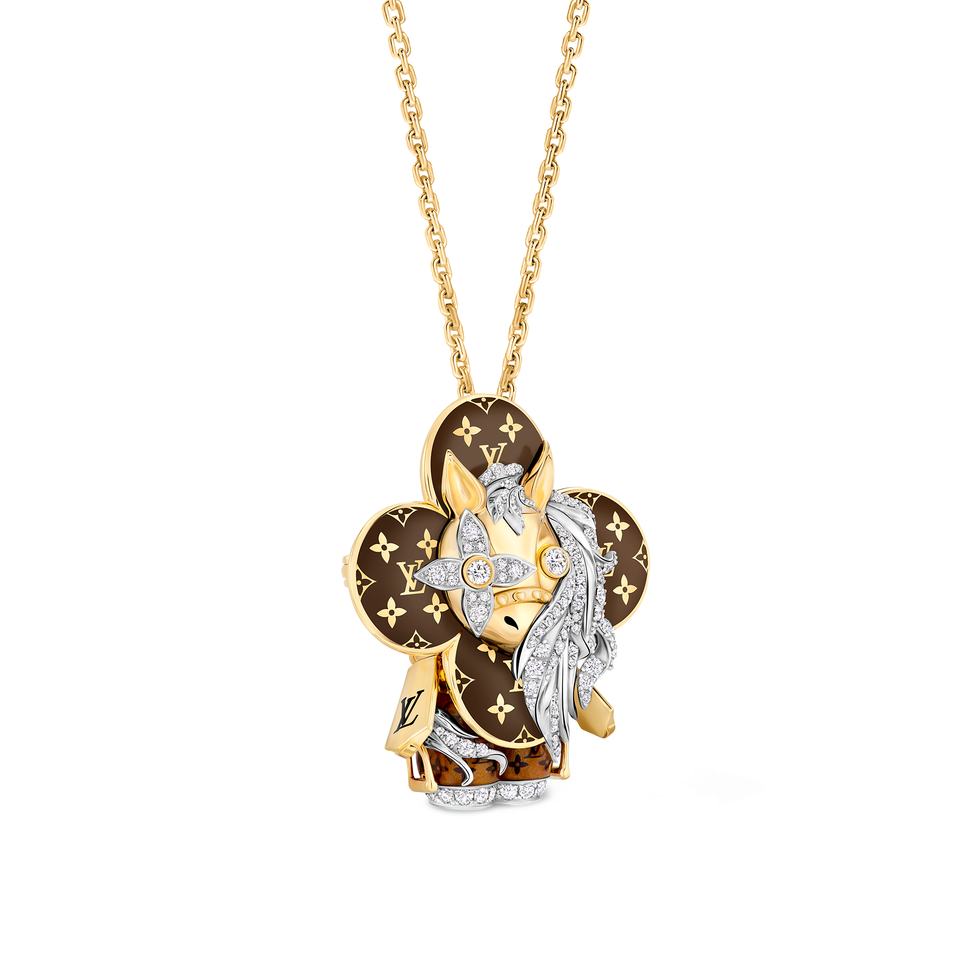 ヴィヴィアン　馬　ネックレス Vivienne Horse Pendant, Yellow Gold, White Gold, Lacquer